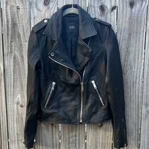 LTH JKT Black Leather Moto Jacket with Silver Details SIZE SMALL NWOT